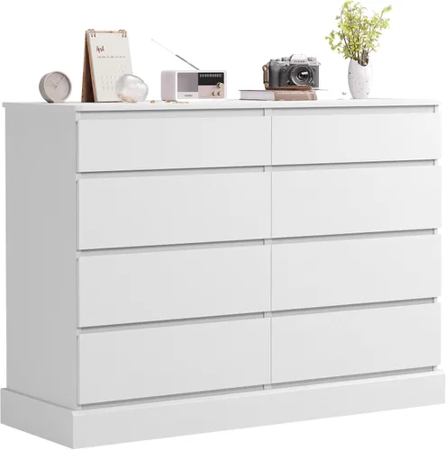 Vista 7 de Hasuit Cómoda Blanca para Dormitorio, Cómoda Larga con 8 Cajones, Cómodas de Madera de 51.5''W Cofre de 8 Cajones, Armario de Almacenamiento de Ropa