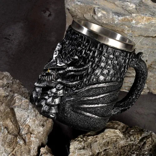 Vista 9 de Taza medieval de cerveza de dragón, taza de café de acero inoxidable para coleccionista de dragones, decoración de fiesta temática, taza de jarra