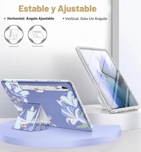 Vista 4 de SURITCH Funda para Samsung Galaxy Tab S7 FE para Tablet S7+ Plus, S8+ Plus, protector de pantalla integrado y soporte para bolígrafo S de cuerpo