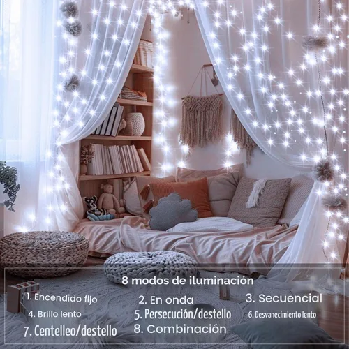 Vista 5 de 2 paquetes de luces de hadas en forma de cuerda enchufables, 33 pies, 100 micro estrellas LED impermeables para exteriores con 8 modos Paquete de 2
