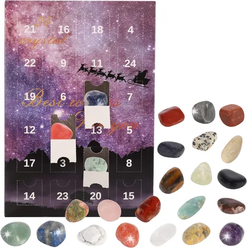 Vista 9 de Calendario de Adviento de 24 días, calendario de Adviento con piedras preciosas de cristal natural, minerales y fósiles, calendario de Adviento