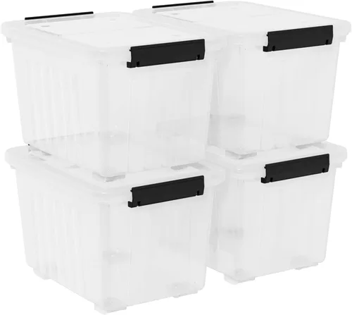 Vista 8 de Contenedor de almacenamiento transparente de 12 cuartos de galón, caja organizadora de plástico con tapa y asas negras, paquete de 6