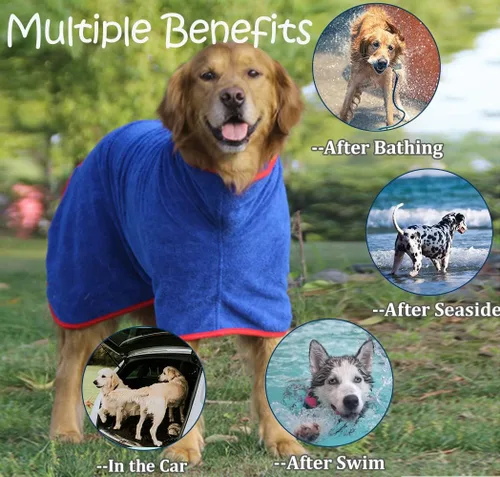 Vista 2 de Abrigo de Secado para Perros - Bata Toalla de Secado Rápido para Perros - Albornoz de Microfibra Súper Absorbente para Mascotas, Cuello Ajustable