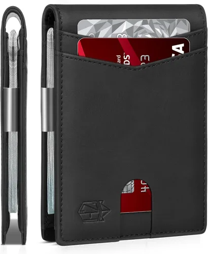 Vista 89 de Zitahli - Carteras delgadas con clip para dinero para hombre, tarjetero minimalista, de cuero, plegable, con bloqueo RFID, cartera de bolsillo