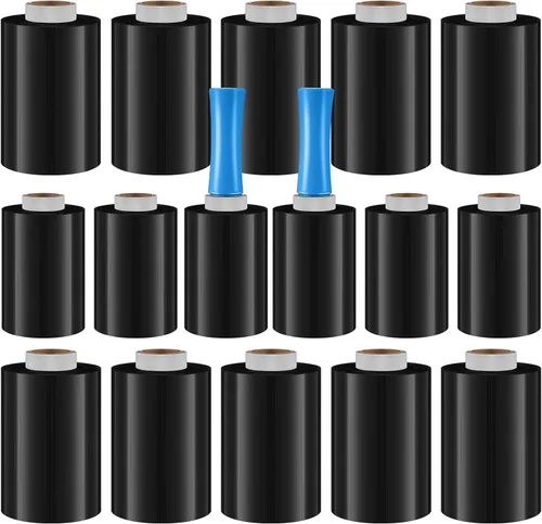Vista 8 de Jutom 16 piezas de mini película elástica industrial, rollo retráctil de plástico para mover 2 asas de 5 pulgadas x 1000 pies, embalaje Negro