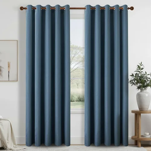 Vista 56 de DONREN Cortinas opacas completas para dormitorio, aislamiento térmico y reducción de ruido, cortinas de lino con ojales para sala de estar y Negro