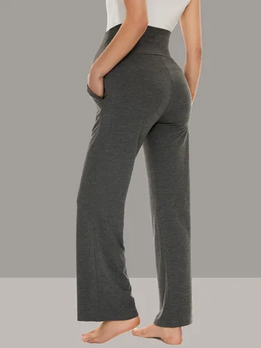 Vista 3 de Ecavus Pantalones de maternidad anchos y rectos para mujer, versátiles, cómodos, palazzo, elásticos, con bolsillos