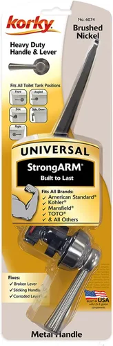 Vista 4 de Palanca y manija de inodoro de metal de brazo fuerte Korky - Universal para adaptarse a inodoros de montaje frontal, angular, lateral, izquierdo