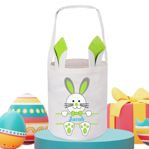 Vista 11 de Touber Cesta de Pascua, canastas de Pascua de algodón personalizadas para niñas y niños, rectangular, cestas de caza de huevos de Pascua con orejas