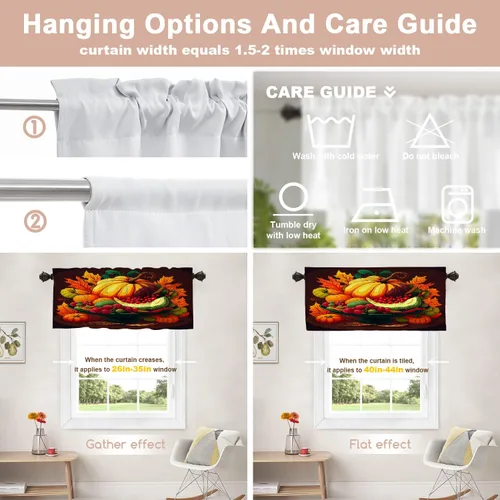 Vista 164 de Shrahala Orange Autumn Autumn Blackout Curtain Tiers, Fall Kitchen Valance Light Blocking Tier Drapes with Rod Pocket, 2 Pack 26 X 24 in