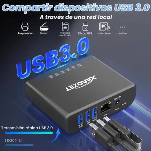 Vista 3 de LK301E Servidor de dispositivos USB Gigabit - Hub de 3 puertos USB sobre IP para LAN, servidor USB Gigabit Ethernet compatible con impresoras