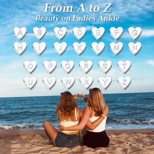 Vista 7 de ChainsProMax Tobillera de corazón elegante, cadena de pie de playa de verano para mujer, pulsera de tobillo inicial de la A a la Z, ajustable