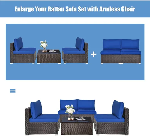 Vista 4 de RELAX4LIFE Sofá de mimbre sin brazos de 2 piezas, juego de sofá modular de ratán PE con cojines extraíbles, juego de sofá para todo tipo de clima