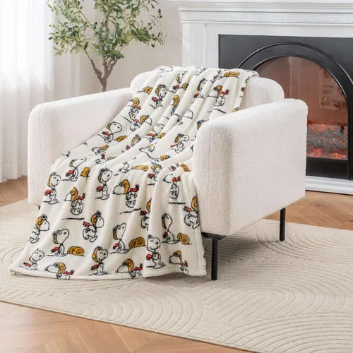 Vista 33 de Berkshire Peanuts® VelvetLoft® - Manta de felpa de Snoopy con bonito personaje, acogedora manta Fairisle Crimson Neutral, manta de 55 x 70 pulgadas