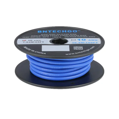 Vista 2 de BNTECHGO Carrete de alambre de silicona calibre 10 de 25 pies, alambre de cobre estañado trenzado de 10 AWG, color azul flexible