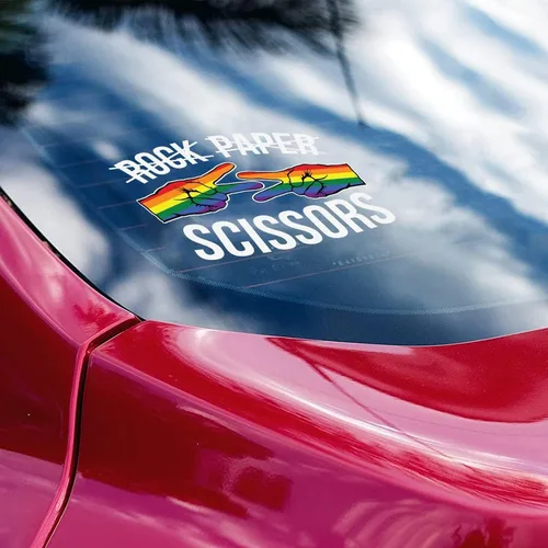 Vista 3 de ArogGeld Calcomanías de papel de roca con diseño de arco iris lésbico para automóvil, calcomanías de vinilo de igualdad LGBT, calcomanías divertidas