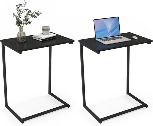 Vista 12 de GOFLAME C Shaped End Table, Small Couch Sofa Side Table, Industrial TV Trays, Narrow Compact Nightstand for Small Spaces, Living Room, Bedroom, Black