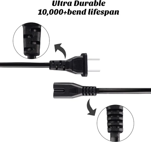Vista 4 de Evenpop 2 Prong AC Power Cord Cable Compatible with Xbox One SXbox One XXbox Series XS Game Console, for Sony PlayStation PS4 PS3 PS2 SlimPSPPSV