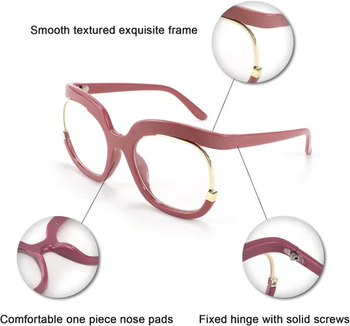 Vista 7 de FEISEDY Gafas ovaladas retro de gran tamaño, sin receta, marco elegante para mujeres B4090