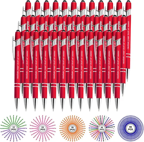 Vista 34 de Bolígrafos personalizados con nombre a granel, juego de bolígrafos personalizados, lápiz capacitivo grabado, logotipo, texto, regalo para negocios