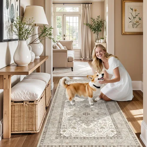 Vista 3 de Alfombra lavable de cocina de 2 x 6: antideslizante oriental interior alfombra pasillo Soft Easy Clean Thin Floor Throw Carpet for Bedroom