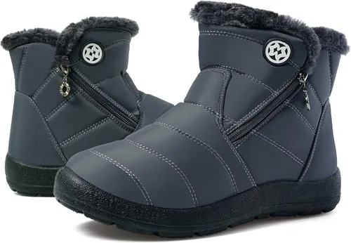 Vista 13 de Eagsouni Botas de nieve para mujer, botines de invierno para mujer, con forro de piel cálida, botines gruesos con cremallera, zapatos planos