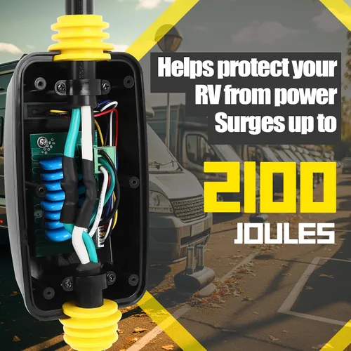 Vista 3 de FAHKNS Protector contra sobretensiones RV de 30 amperios, protector de potencia con protección contra sobretensiones de hasta 2100 julios