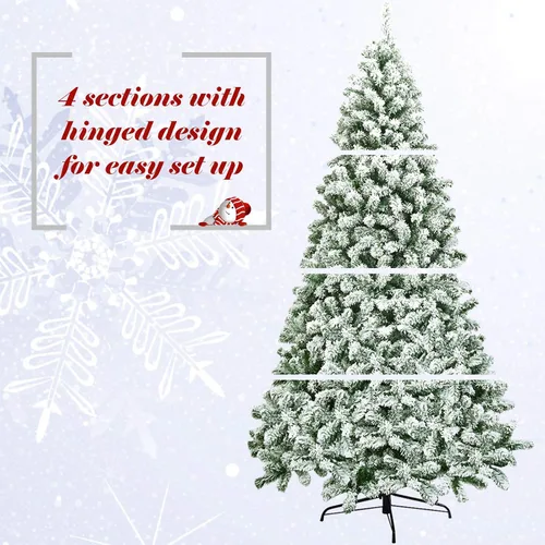 Vista 6 de GOFLAME Árbol de Navidad con bisagras flocadas de nieve de 7.5 pies, pino clásico realista con soporte plegable y flexible, hojas gruesas de PVC