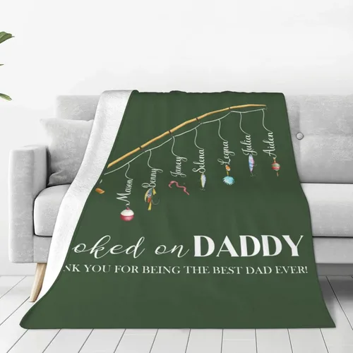 Vista 20 de Manta personalizada para papá con nombres de niños de 1 a 10 años, manta con texto en inglés "Thank You for Being The Best Dad Ever", para el Día