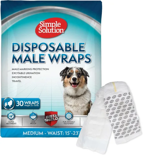 Vista 9 de Simple Solution Pañales Desechables Envolventes para Perros Machos, True Fit, Absorbentes, A Prueba de Fugas con Indicador de Humedad, Pañal