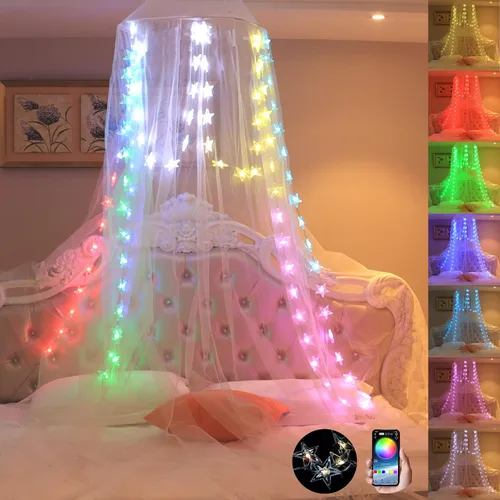 Vista 12 de Mosquitera Toldo de Cama para Niñas, Cortinas de Cama King con Dosel Tamaño Full Queen desde el Techo, Tienda de Cama de Mosquitera de Cúpula Twin
