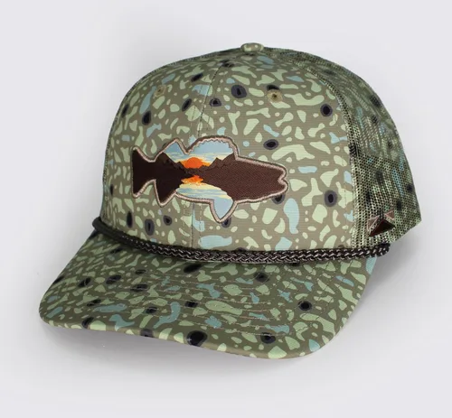 Vista 25 de Paramount Outdoors Sombrero de pesca de trucha al atardecer, diseño de silueta de pez de montaña, sombrero para exteriores con cómodo Snapback