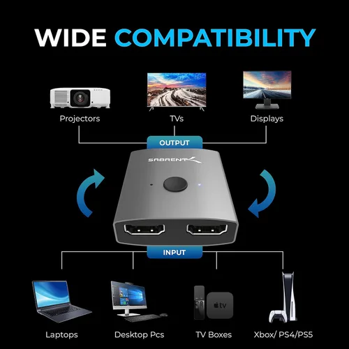 Vista 9 de SABRENT - Conmutador HDMI, conmutador HDMI 4K a 60 Hz, divisor 2 en 1 salida, compatible con HDR, 3D, Dolby, compatible con computadoras portátiles