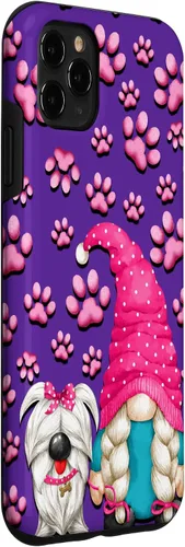 Vista 3 de iPhone 11 Pro Max - Cosas de gnomo púrpura para mujer, patrón de pata rosa para perro, mamá