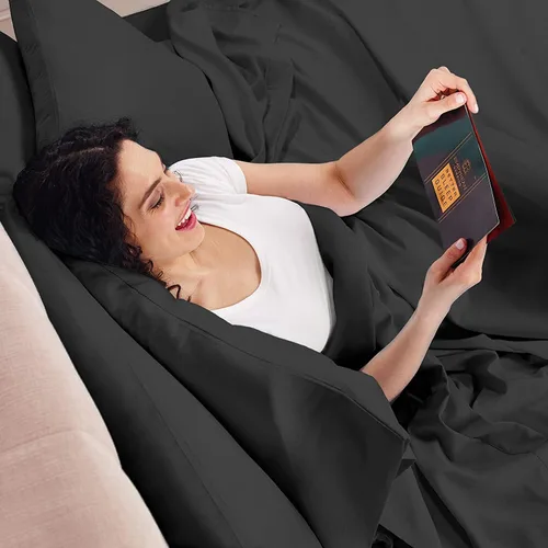 Vista 5 de Juego de sábanas de lujo Juego de cama de lujo, bolsillo extra profundo Juego de sábanas ajustable, sábana de arriba y 2 fundas de almohada, ropa
