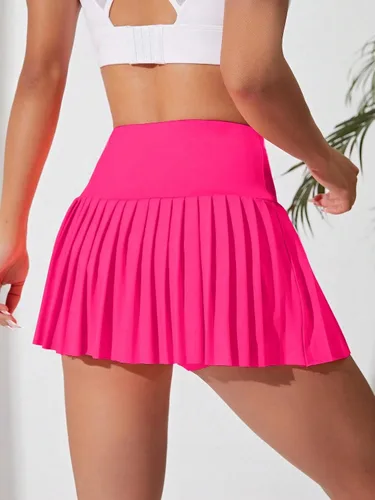 Vista 5 de Milumia Minifalda de tenis plisada para mujer con pantalones cortos incorporados, cintura alta, para golf, bádminton, pantalón deportivo con bolsillo