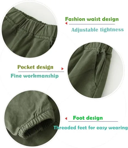 Vista 3 de Feidoog Pantalones deportivos de algodón sólido con cintura elástica para niños pequeños, paquete de 23