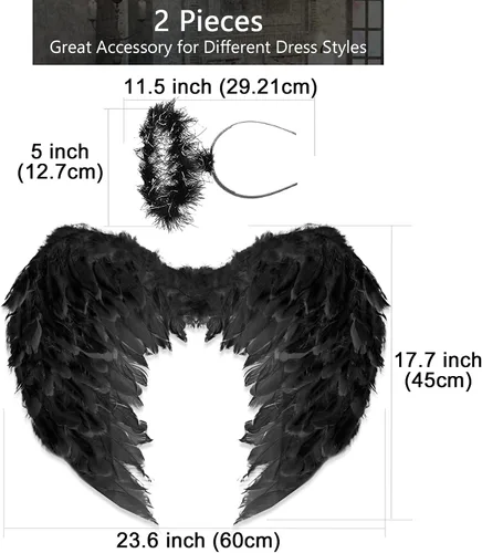 Vista 2 de Toffos Angel Wings for Adult Costume with Halo Headband for Women, Girls Costume Accessories for Halloween Xmas Party