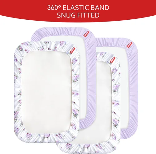 Vista 5 de Sábanas de moisés para niñas, paquete de 4 (33 x 20 pulgadas), compatibles con AirClub, Mika Micky, Baby Delight, Dream On Me, Koola Baby, AMKE