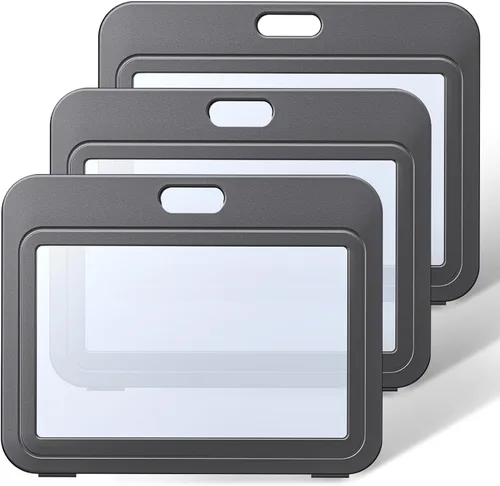 Vista 22 de Uniclife Paquete de 3 Portacarnet Deslizante con Ventanas de Doble Cara Funda Vertical de Plástico Duro Negro Bolsa Protectora de Tarjetas