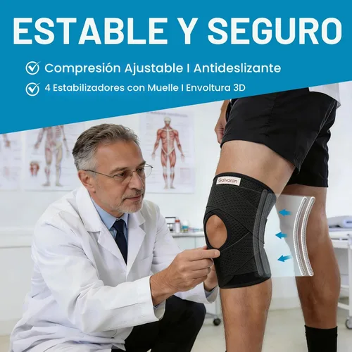 Vista 3 de Galvaran Rodillera con estabilizadores laterales para dolor de rodilla por desgarro meniscal, ACL, MCL, artritis, recuperación de lesiones, soporte