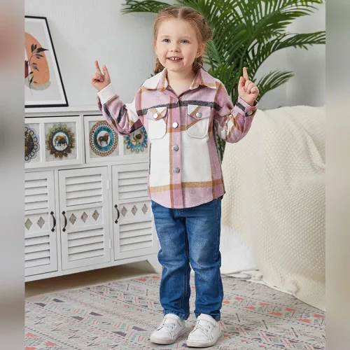 Vista 5 de Mommy and Me - Trajes a juego con camisas de franela a cuadros, manga larga, solapa, otoño, casual, mamá, hija, familia, ropa de otoño e invierno