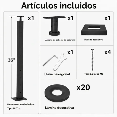Vista 2 de Poste de barandilla de cable, 36 pulgadas, negro, 1 paquete (poste de esquina)