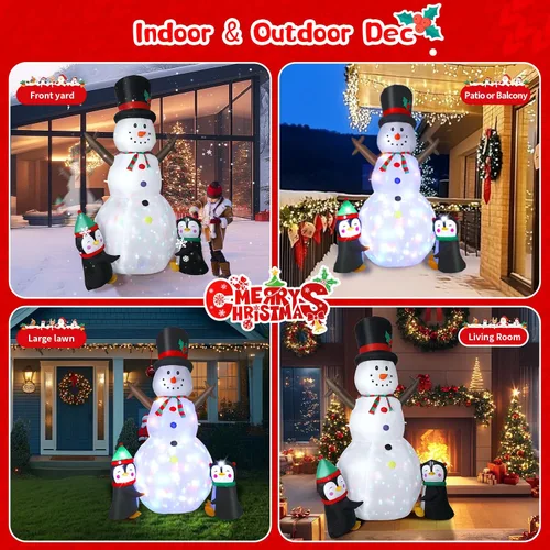Vista 7 de Dawdix Muñeco de nieve inflable de Navidad de 8 pies, muñeco de nieve de Navidad para inflar con pingüinos, luces LED coloridas giratorias