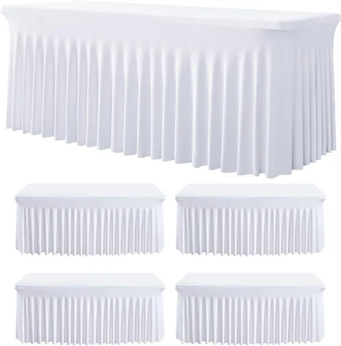 Vista 40 de Paquete de 3 Manteles de Spandex Azul Bebé para Mesas Rectangulares de 6 Pies, Falda de Mesa Azul Elástica Ajustada de 6 Pies para Fiestas de Boda
