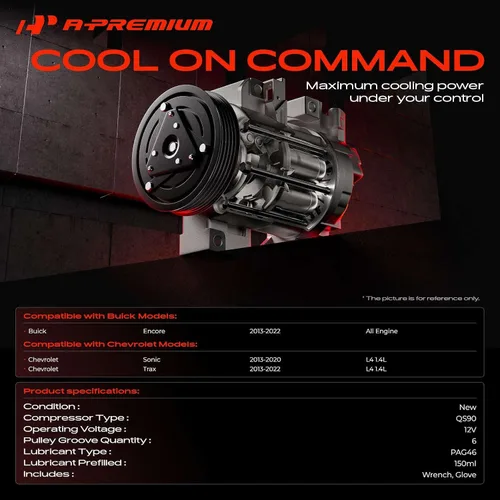 Vista 2 de Compresor de aire acondicionado A-Premium con embrague Compatible con Buick Encore 2013-2022 y Chevrolet Sonic 2013-2020 1.4L, Trax 2013-2022 1.4L