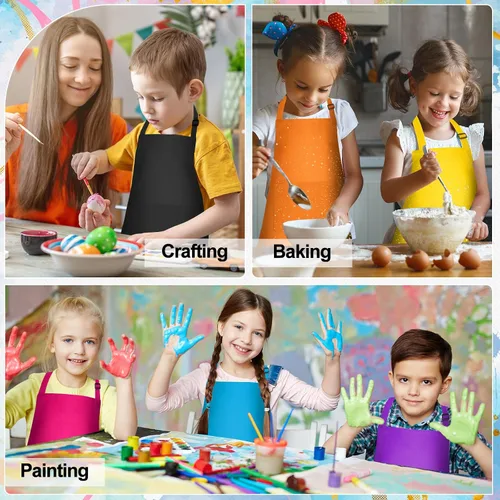 Vista 5 de PLULON 10 delantales para niños con 2 bolsillos, delantales de pintura a granel, delantales de pintura ajustables, delantales de chef para niñas, 10