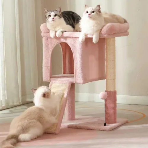 Vista 9 de Torre de árbol pequeño para gatos grandes con cama superior espaciosa de 20 x 13.8 pulgadas, condominio privado para gatos, poste rascador de sisal
