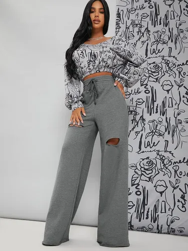 Vista 6 de Floerns Pantalones deportivos largos con cordón y cintura elástica para mujer