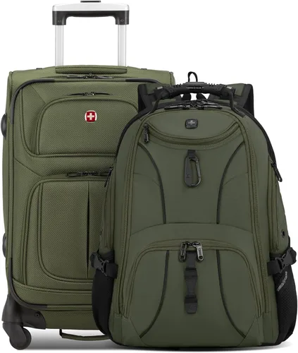 Vista 55 de SwissGear Sion Softside - Maleta giratoria expandible duradera y ligera, color negro, juego de 2 piezas (equipaje de mano / grande)